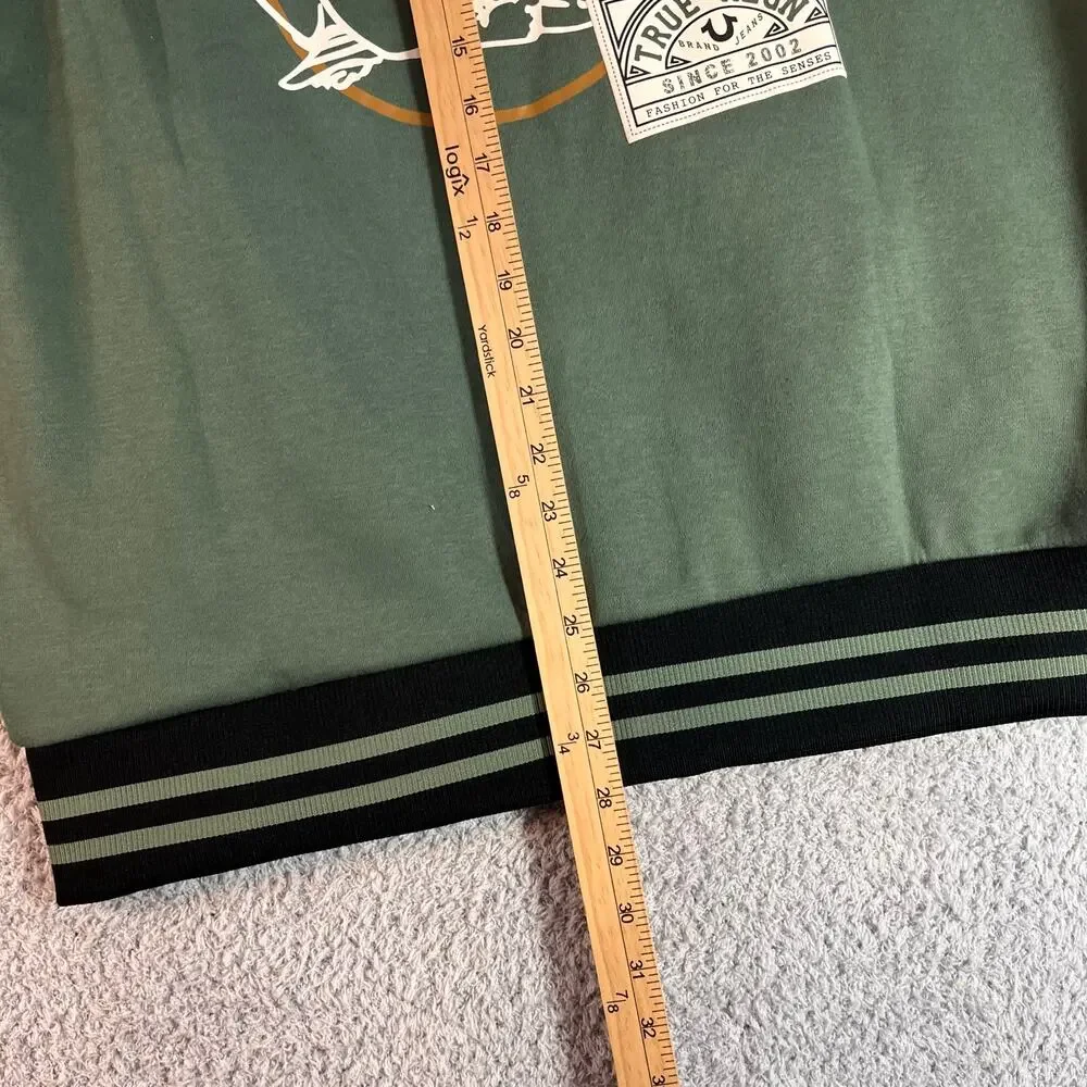 NEW True religion collared patch varsity fleece sz M green and black Buddha NWT